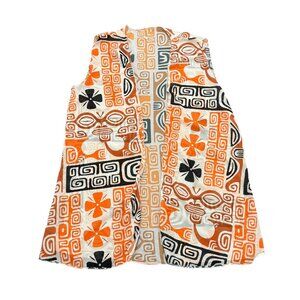 Women’s Y2K Tribal Print Sleeveless Duster Robe Lightweight Orange Black Boho